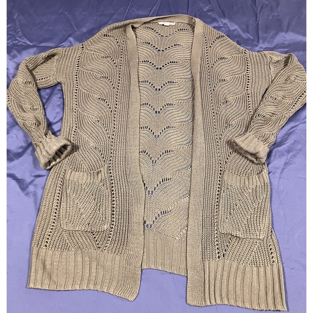 Pink Republic Sweater Wimens Size Large Dried Sage Lace Open Front Cardigan Boho